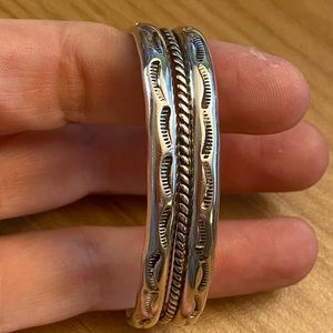 Amazing Navajo 925 sterling silver hand stamped signed cuff bracelet